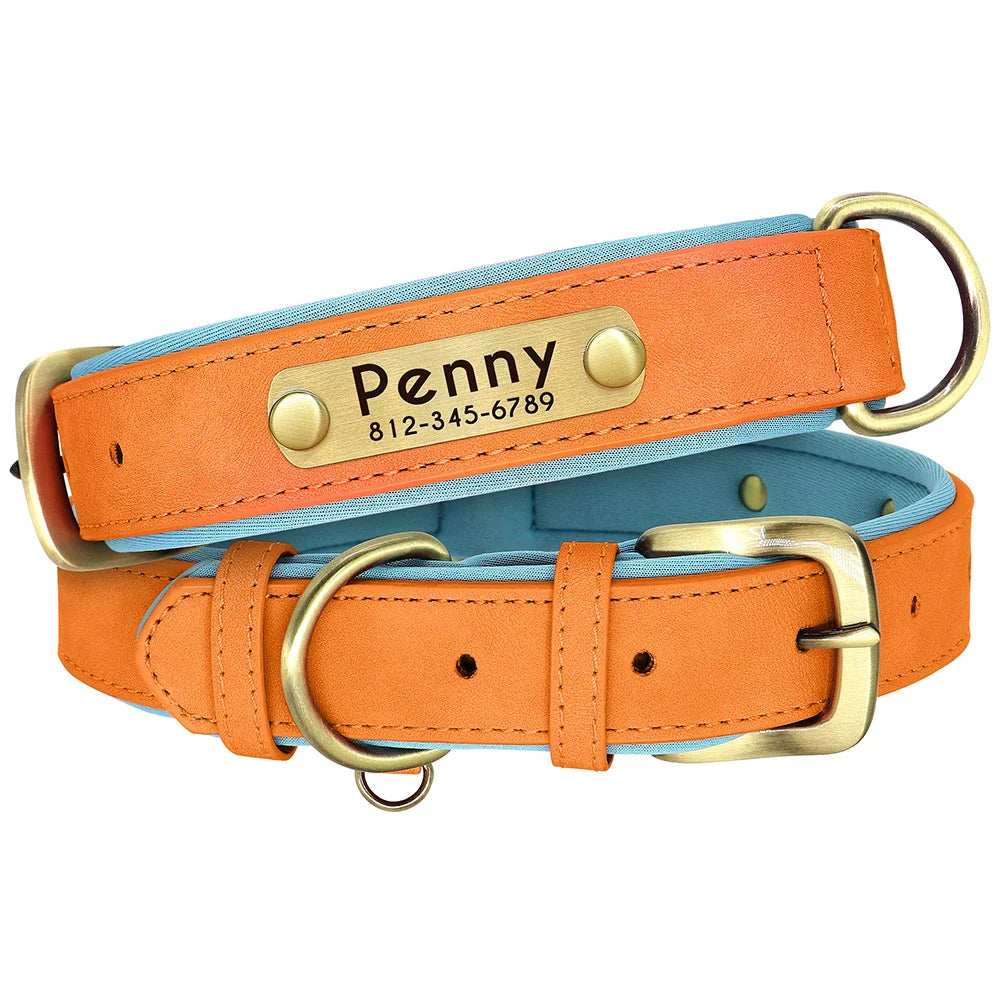 Dog Customized PU Leather Nameplate Collar