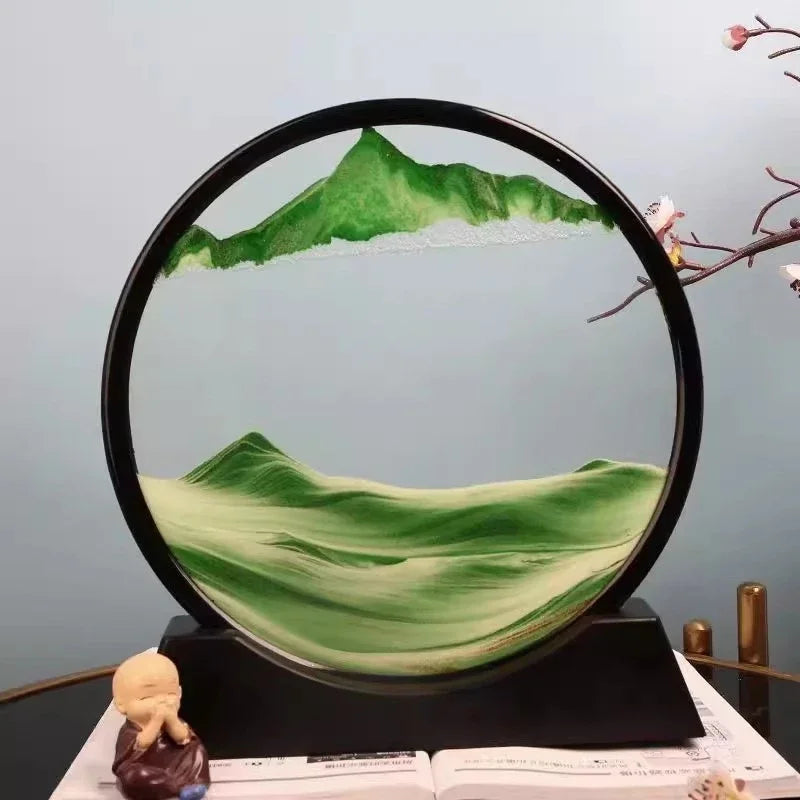 3D Moving Sand Art Picture Round Glass