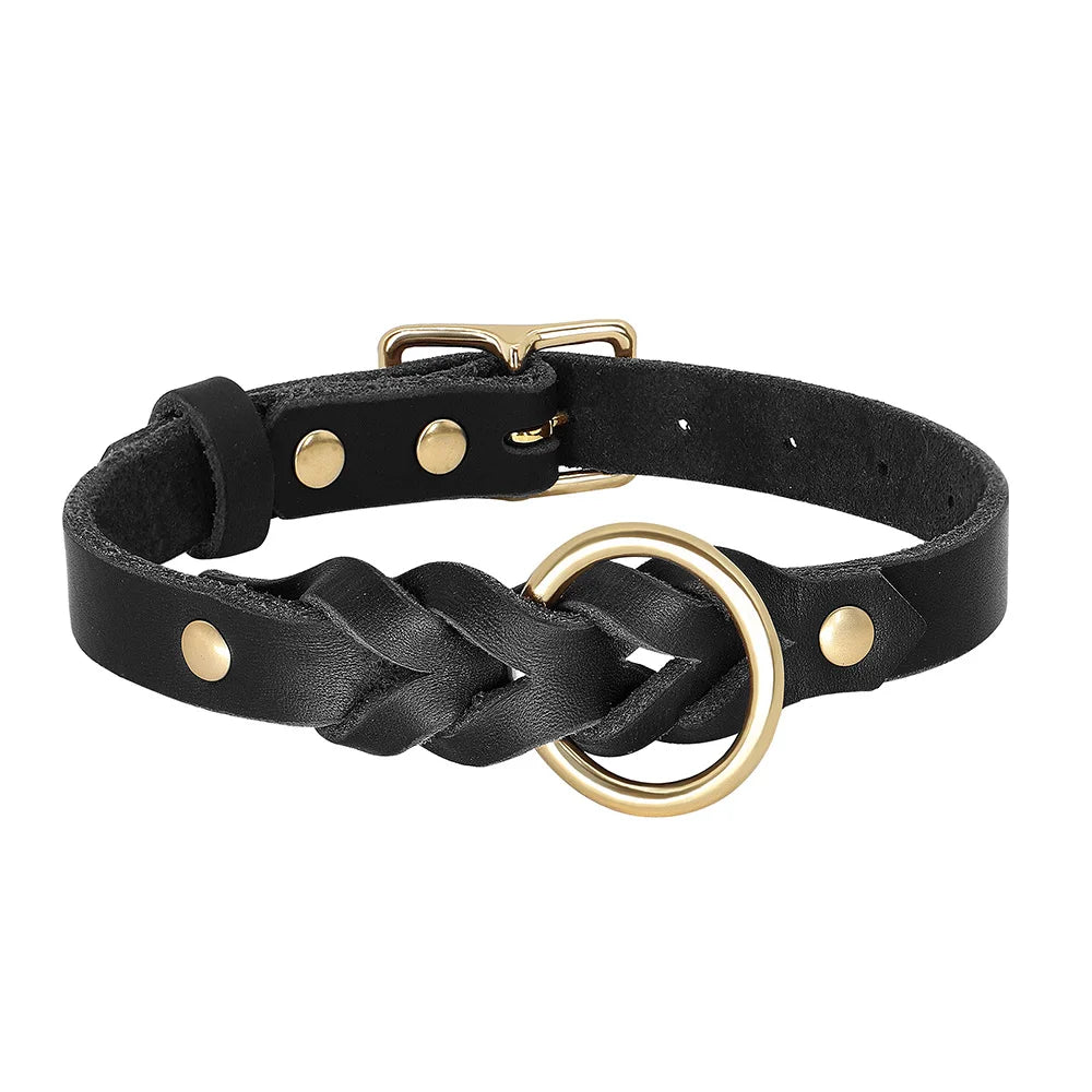 Dog Genuine Leather  Collar Leash Set