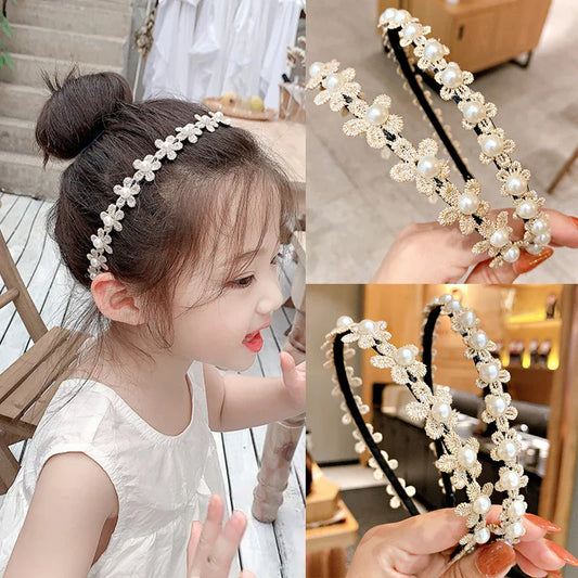 Kids Non-Slip Hair Pearl Flower Hairbands