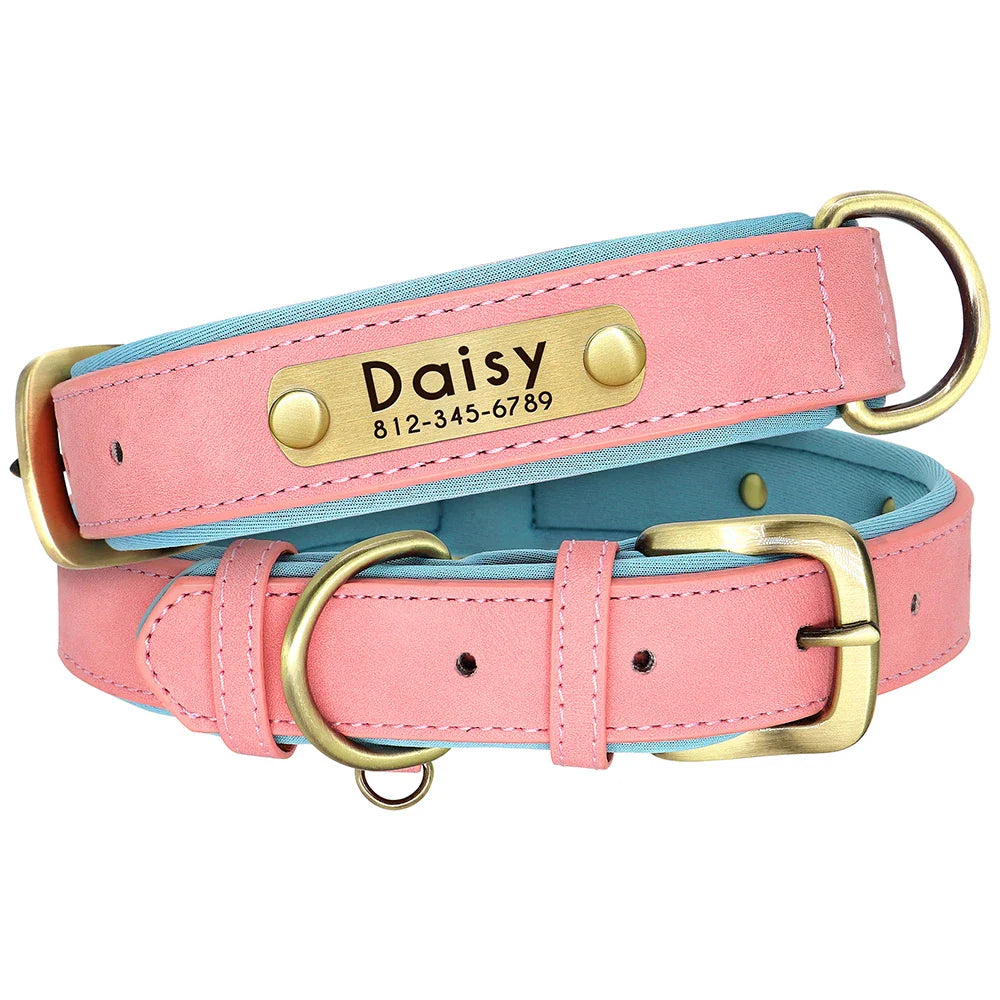 Dog Customized Leather Collar Leash Set
