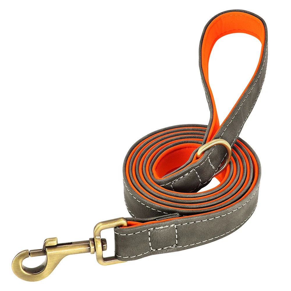 Dog Customized Leather Collar Leash Set