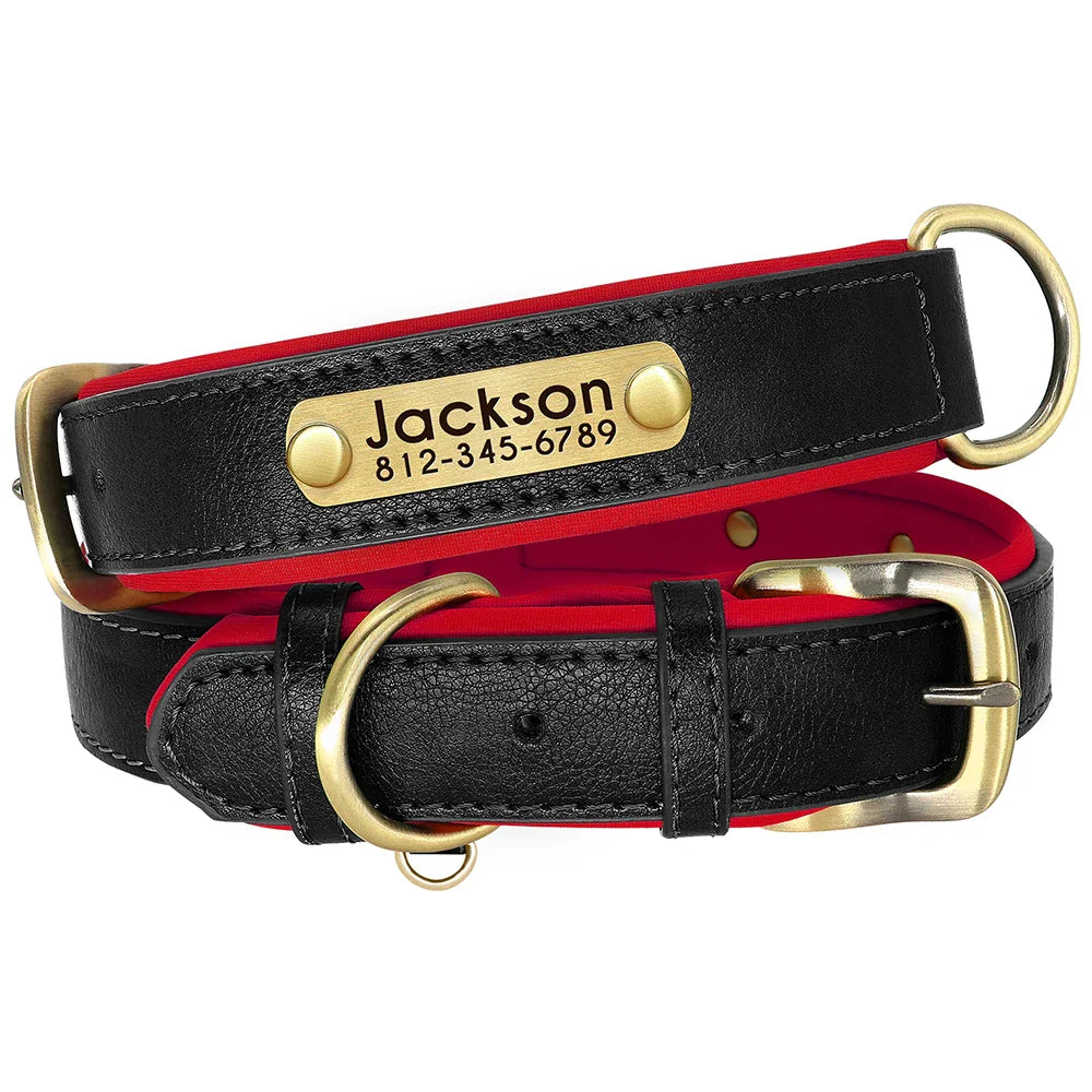 Dog Customized PU Leather Nameplate Collar