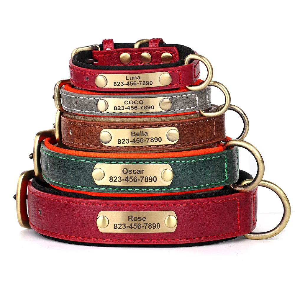 Dog Custom Engraved PU Leather Collar