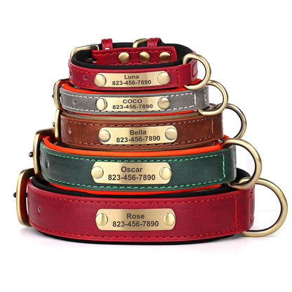 Dog Custom Engraved PU Leather Collar