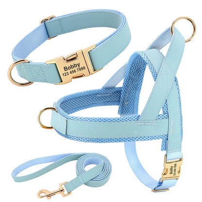 Dog Personalized Collar Harness Leash Set
