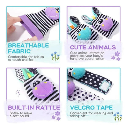 4pcs Baby Rattle Foot Finder Socks Toy