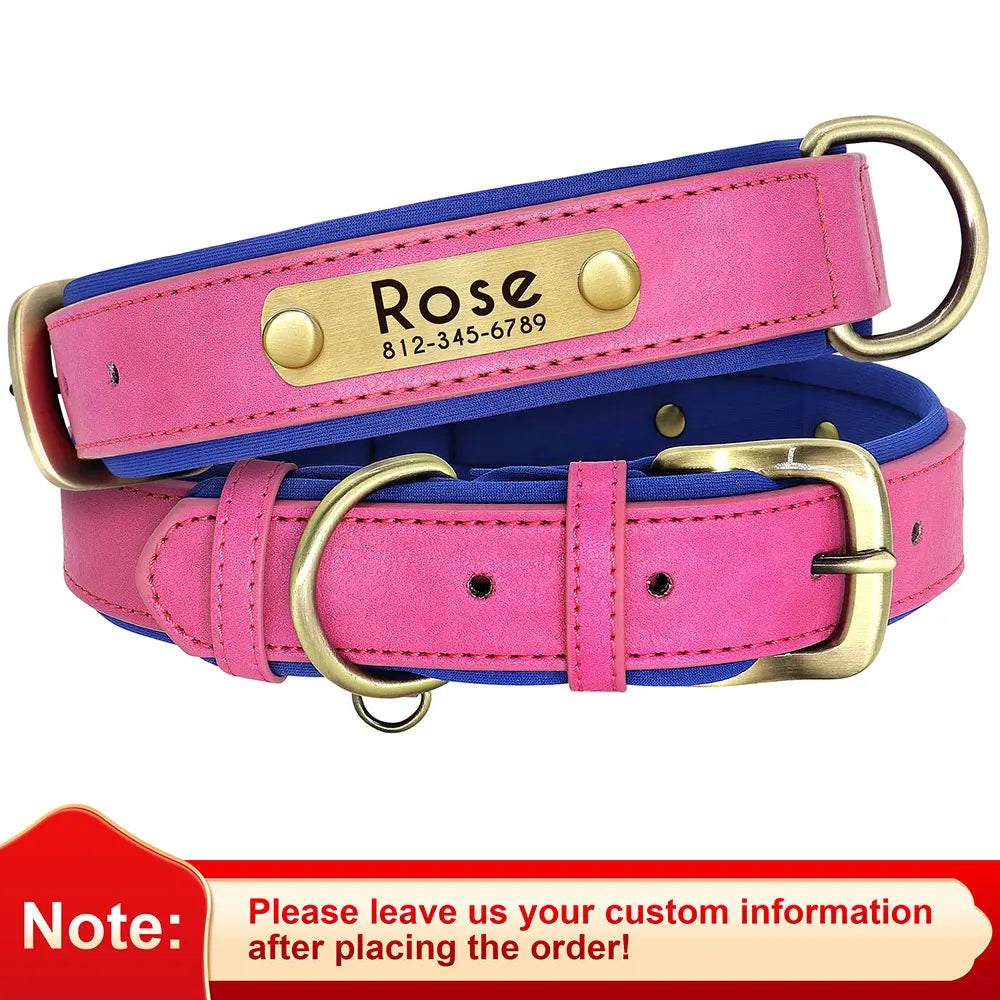 Dog Customized PU Leather Nameplate Collar