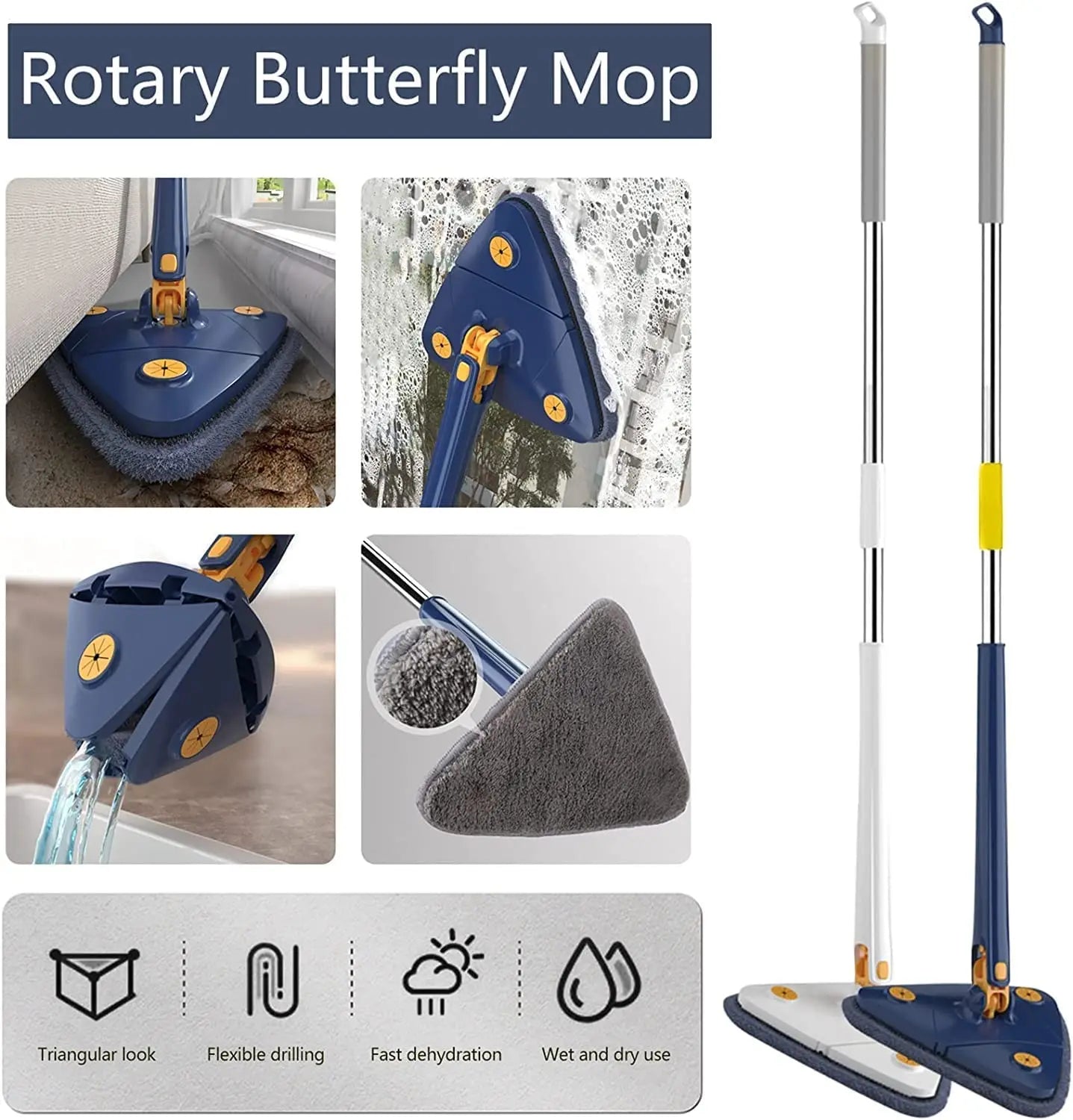 360° Spin Cleaning Rotatable Triangle Mop