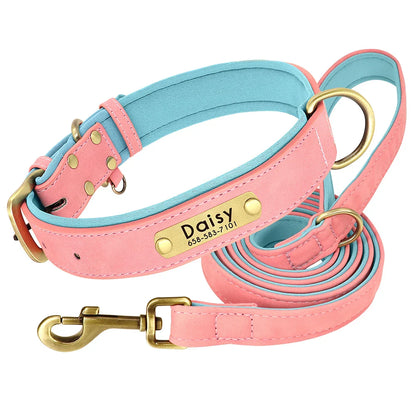 Dog Customized Leather Collar Leash Set