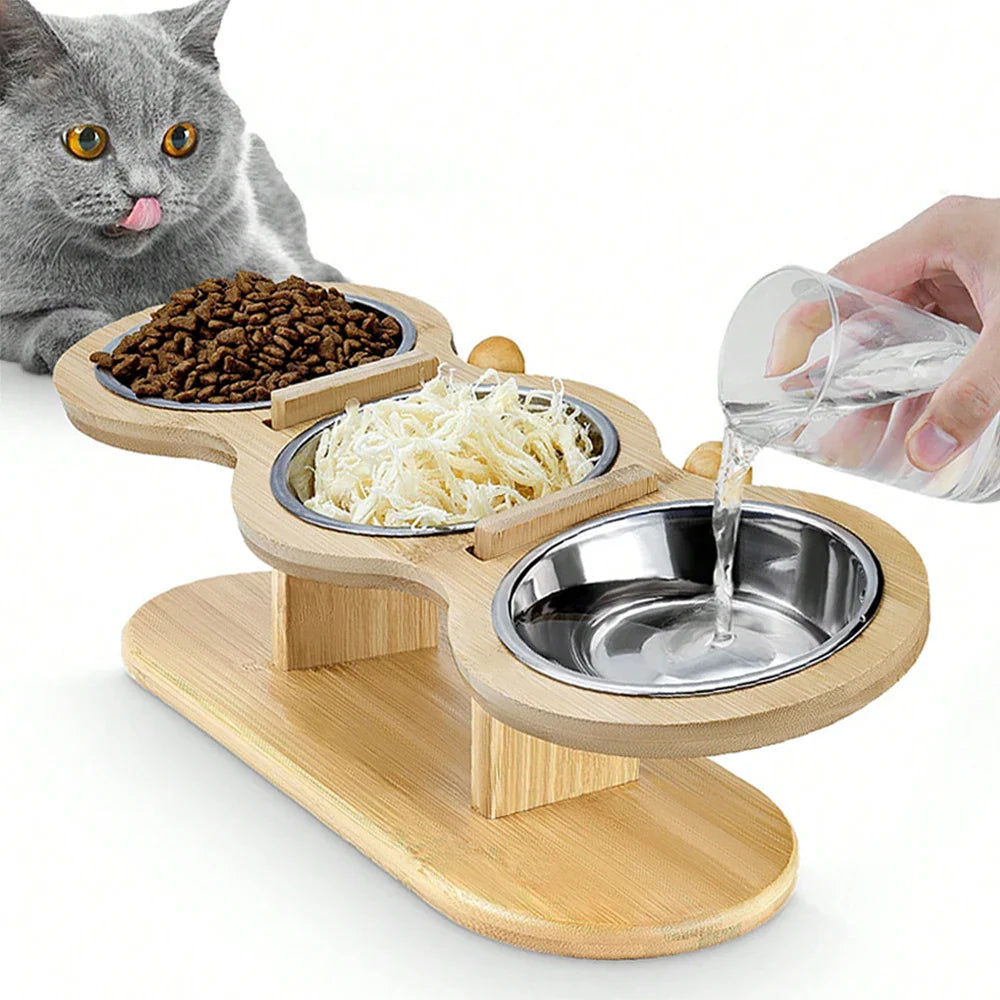 Cat 3 in 1  Wood Bracket Food Bowl