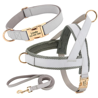 Dog Personalized Collar Harness Leash Set