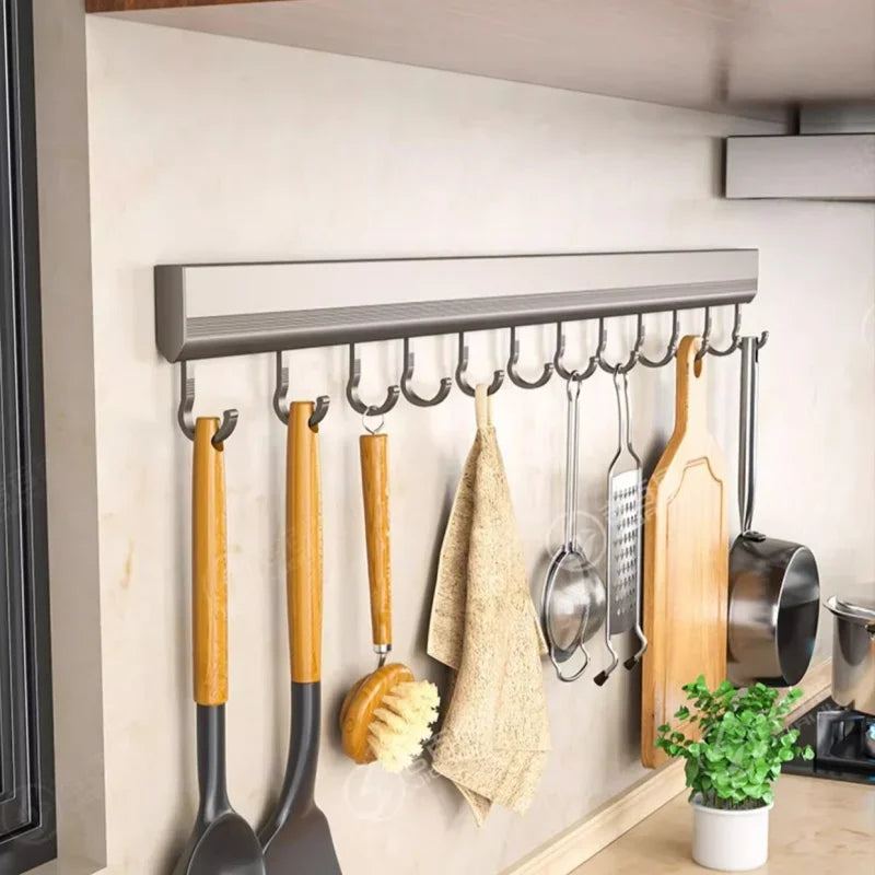 Kitchen Wall Mounted Drill-Free Hooks Rack