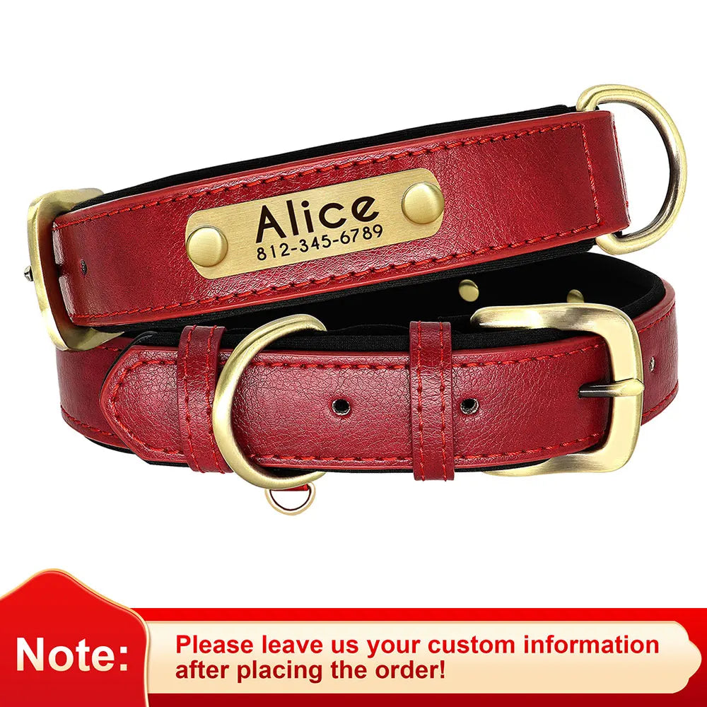 Dog Customized PU Leather Nameplate Collar