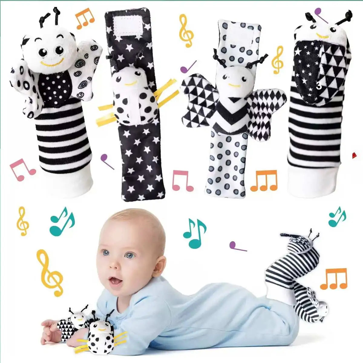 4pcs Baby Rattle Foot Finder Socks Toy