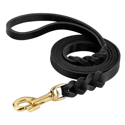 Dog Genuine Leather  Collar Leash Set