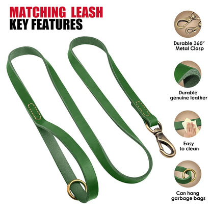 Dog Durable Genuine Leather Collar Leash Set